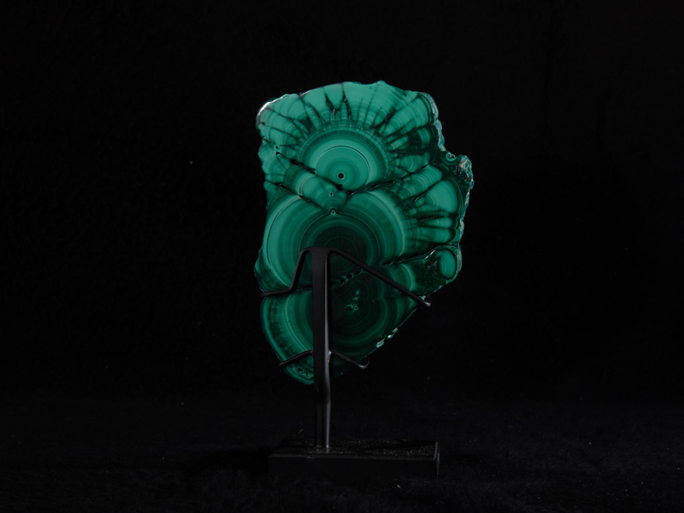 Slice of malachite on custom made metal base - St1v0306 7867 - V0306
