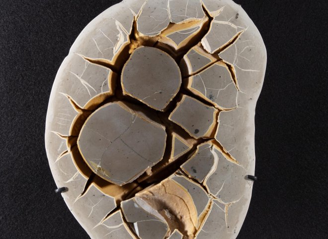 Septarian on metal base - St1galleryv0467 0252 - V0467