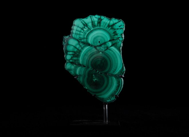 Slice of malachite on custom made metal base - St1v0306 7863 - V0306